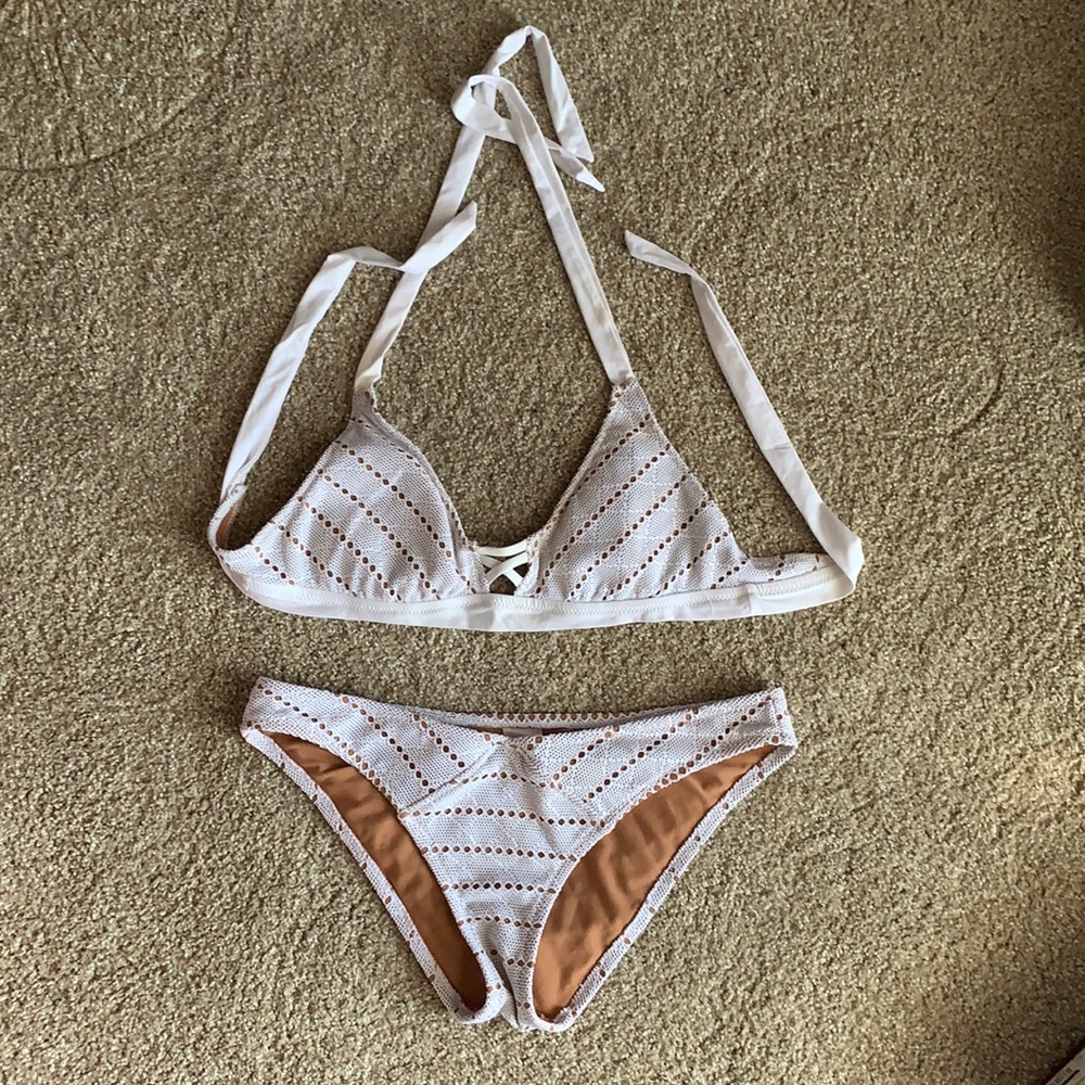 White and tan bikini